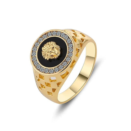 ALDO Jewelry 8 Versace Style Ring Gold Color with Cubic  Zirconia Amulet For Fortune Finacial Protection and Prosperity for Men and Woman