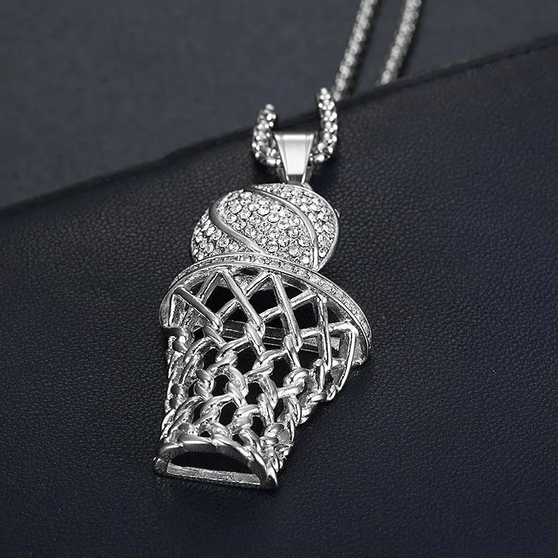ALDO Jewelry Basketball Box Pendant Necklace with Rhinestones For Good Fortune for Man and Woman