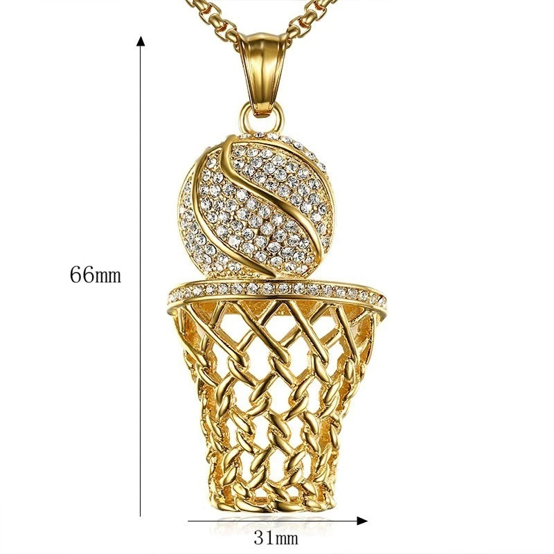 ALDO Jewelry Basketball Box Pendant Necklace with Rhinestones For Good Fortune for Man and Woman