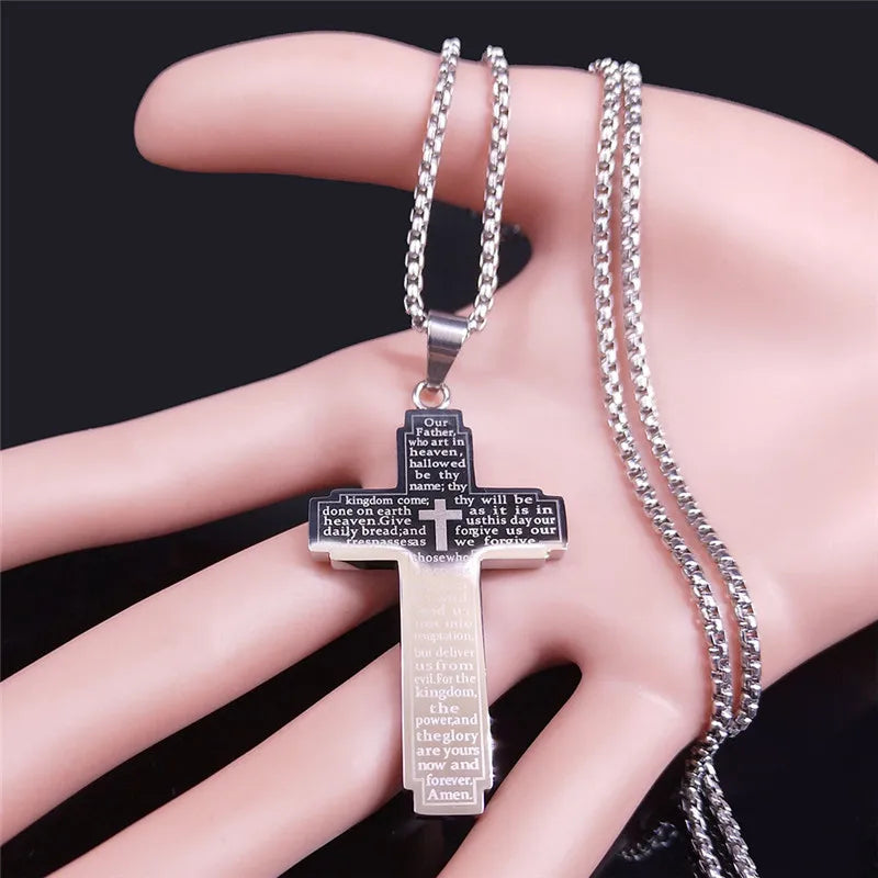 ALDO Jewelry Christian Bible Cross With Prayer Stainless Steel Amulet Medal Pendant Necklace for Men and Women