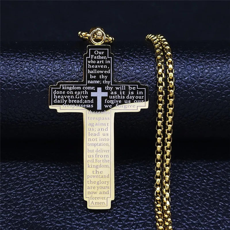 ALDO Jewelry Christian Bible Cross With Prayer Stainless Steel Amulet Medal Pendant Necklace for Men and Women