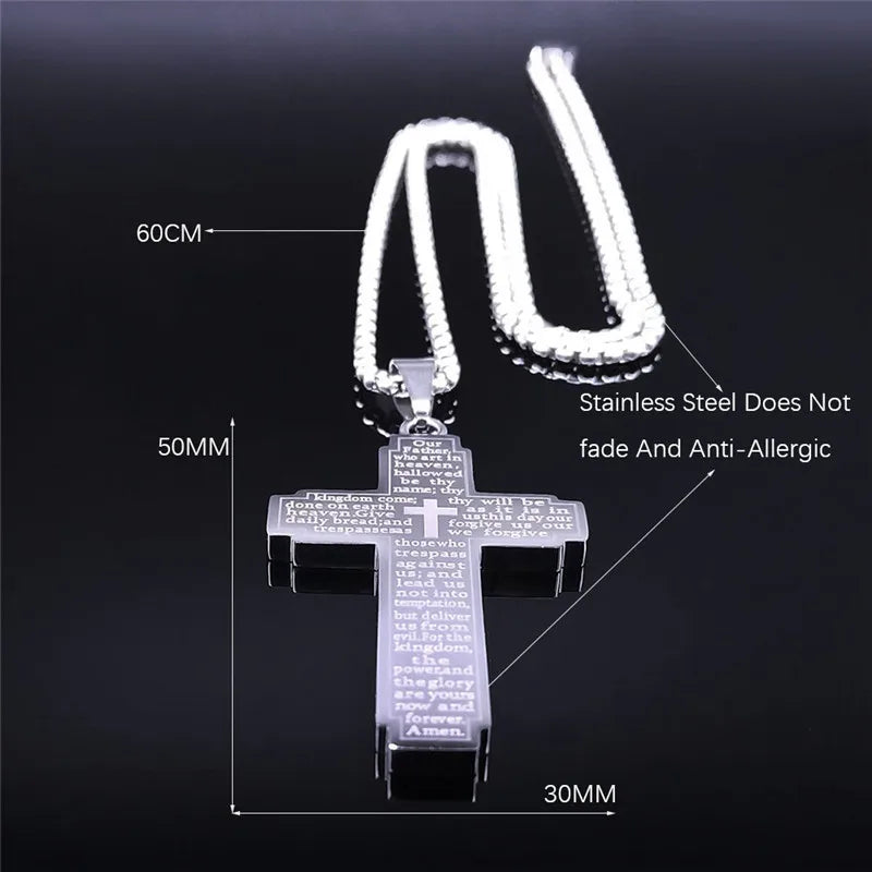 ALDO Jewelry Christian Bible Cross With Prayer Stainless Steel Amulet Medal Pendant Necklace for Men and Women