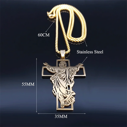 ALDO Jewelry Cross with Jesus Christ Stainless Steel Amulet Medal Pendant Necklace for Men and Women