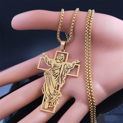 ALDO Jewelry Cross with Jesus Christ Stainless Steel Amulet Medal Pendant Necklace for Men and Women