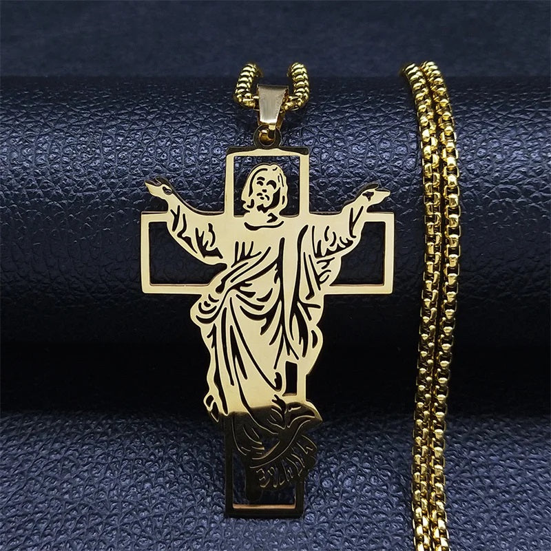 ALDO Jewelry Cross with Jesus Christ Stainless Steel Amulet Medal Pendant Necklace for Men and Women