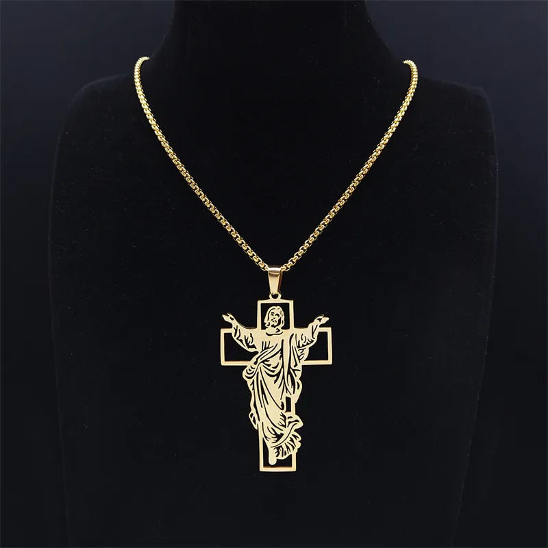 ALDO Jewelry Cross with Jesus Christ Stainless Steel Amulet Medal Pendant Necklace for Men and Women