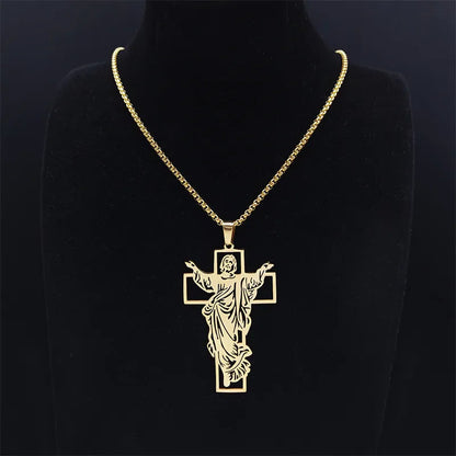 ALDO Jewelry Cross with Jesus Christ Stainless Steel Amulet Medal Pendant Necklace for Men and Women