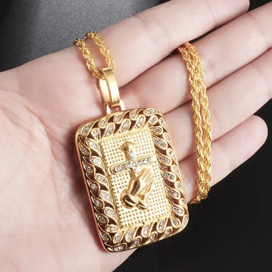 ALDO Jewelry Cross with Prayers Designer Christian Amulet Pendant Necklace with Rhinestones