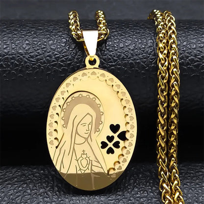 ALDO Jewelry Double Layer Virgin Mary Stainless Steel Medal Pendant Necklace for Men and Women