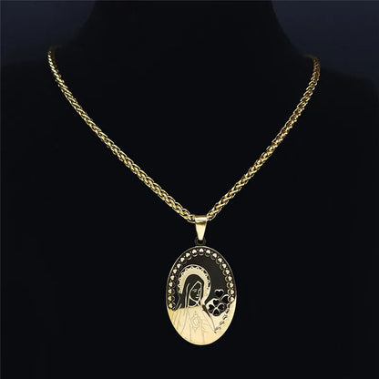 ALDO Jewelry Double Layer Virgin Mary Stainless Steel Medal Pendant Necklace for Men and Women