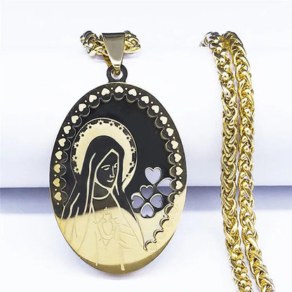 ALDO Jewelry Double Layer Virgin Mary Stainless Steel Medal Pendant Necklace for Men and Women