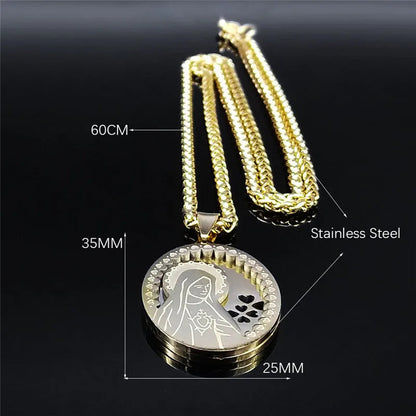 ALDO Jewelry Double Layer Virgin Mary Stainless Steel Medal Pendant Necklace for Men and Women