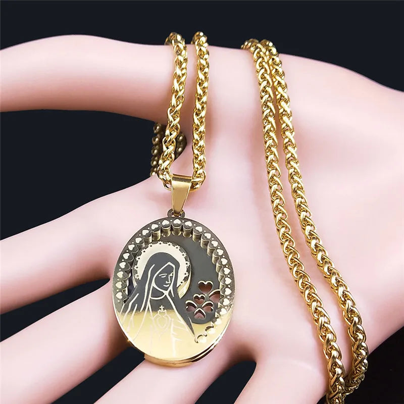 ALDO Jewelry Double Layer Virgin Mary Stainless Steel Medal Pendant Necklace for Men and Women