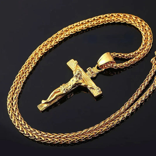 ALDO Jewelry Gold Designer Christian Cross with Jesus Christ Prayers  Amulet Pendant Necklace