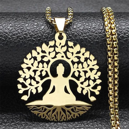 ALDO Jewelry Gold Diameter 60 Cm Yoga Buddha Sacred  Meditation Necklace Pendant Good Health Protection and Great Fortune for Woman