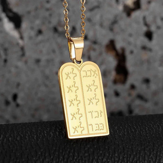 ALDO Jewelry Gold Hebrew Amulet With Ten Commendments for Health,Prosperity and Protection Pendant Necklace for  Man and Women