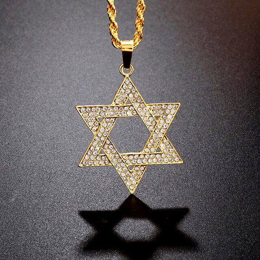 ALDO Jewelry Gold Jewish Star of Davide with Rhinestones for Health,Prosperity and Protection Pendant Necklace for  Man and Women
