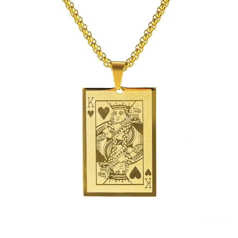 ALDO Jewelry Gold King K of Hearts Playing Card Good Luck and Fortune For Players Pendant Necklace for Man and Woman