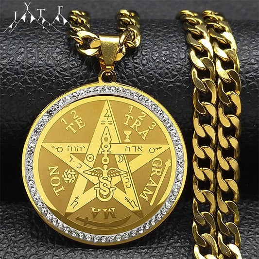 ALDO Jewelry Gold King Solomon Talisman Seals with Rhine Stones  Amulet Pentagram Pendant For Great Health Protection in Your Life