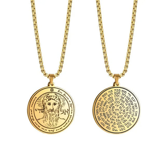 ALDO Jewelry Gold King Solomon Unique Double Sided Seal Amulet Pendant First Pentacle Of Sun Most Powerfule to Draw on All the Powers of The Planet, Including Physical Strength, Success, Health and Healing, Vitality, Winning, Creativity, Power, Leadership
