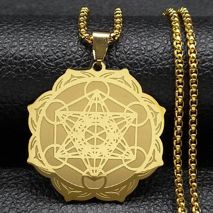 ALDO Jewelry Gold Metatron Diameter 60 Cm Yoga Sacred Geometry Metatron Cube Angel Seal Necklace Pendant Good Health Protection and Great Fortune for Woman