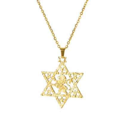ALDO Jewelry Gold Plated Lion Star of David Amulet  Pendant Necklace  for Men and Women