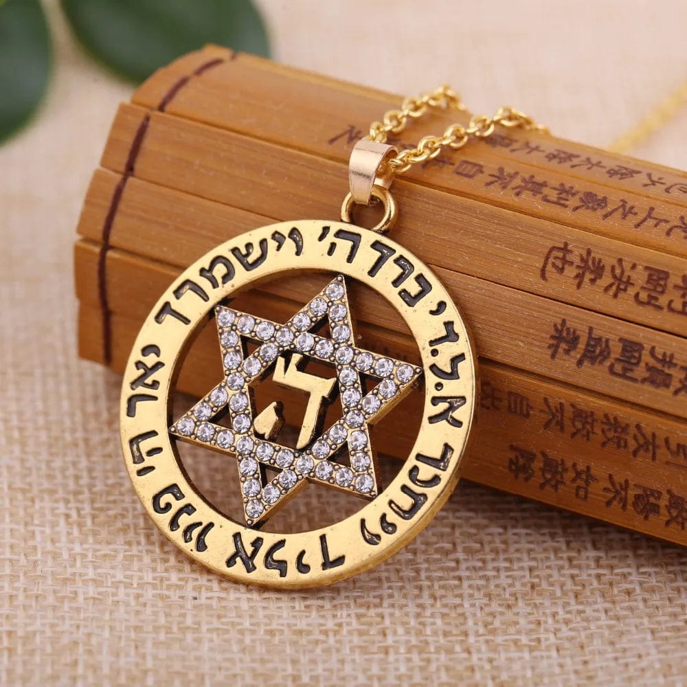 ALDO Jewelry Gold Star Of Davide with Letter HI  Prayers and Zircone Pendant Necklace