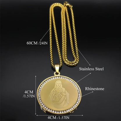 ALDO Jewelry Jesus Christ Heart  Stainless Steel Medal Pendant Necklace for Men and Women