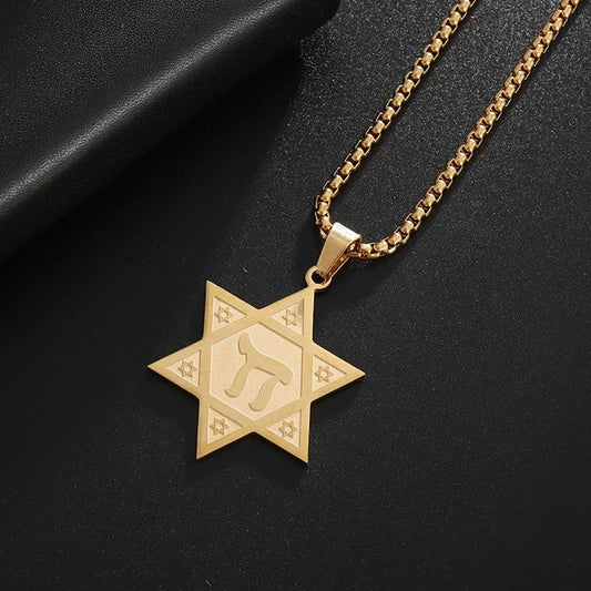 ALDO Jewelry Jewish Star of Davide with Letter HI  for Health,Prosperity and Protection Pendant Necklace for  Man and Women