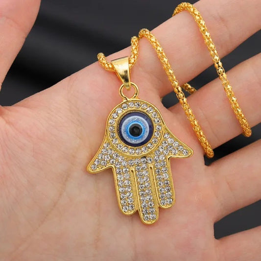 ALDO Jewelry Kabbalah Talisman Fatima hand Eye of God Pendant Necklace with Zircon Amulet for Grat Protection Against Evil