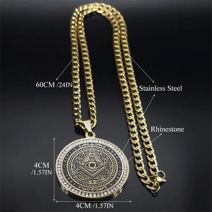 ALDO Jewelry Kabbalah Talisman Seals  with Rhine Stones Eye of Providence of God Symbol of Divine Watchfulness and Care  Amulet Pentacle Pendant for Grat Protection in Your Life