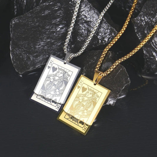 ALDO Jewelry King K of Hearts Playing Card Good Luck and Fortune For Players Pendant Necklace for Man and Woman