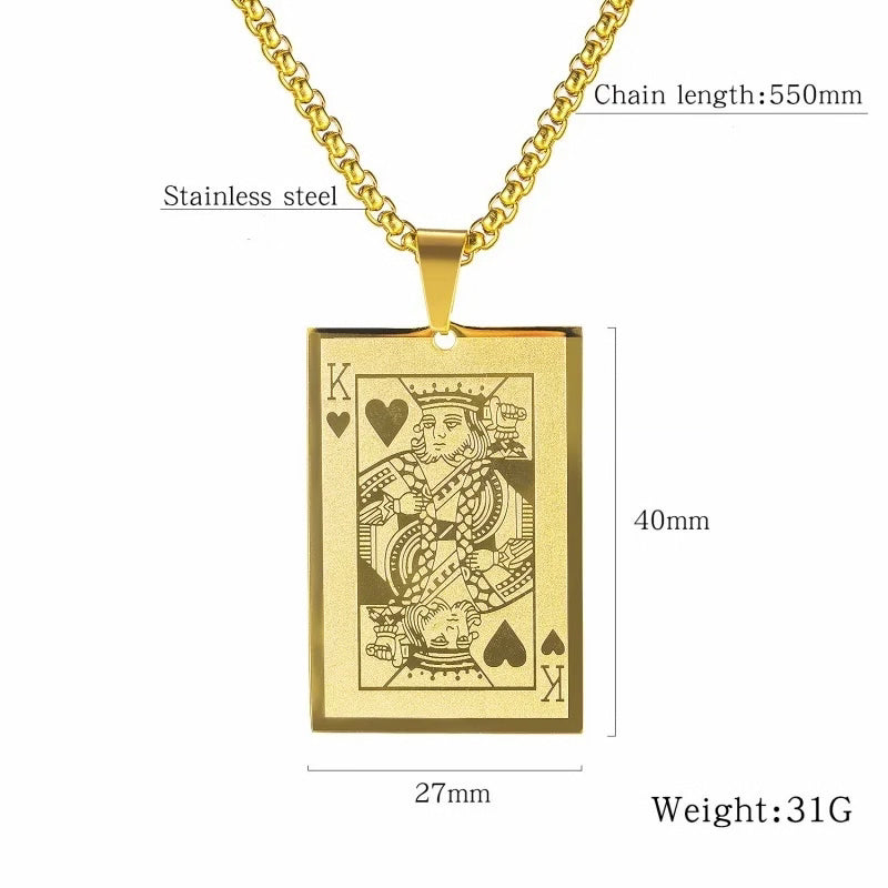 ALDO Jewelry King K of Hearts Playing Card Good Luck and Fortune For Players Pendant Necklace for Man and Woman