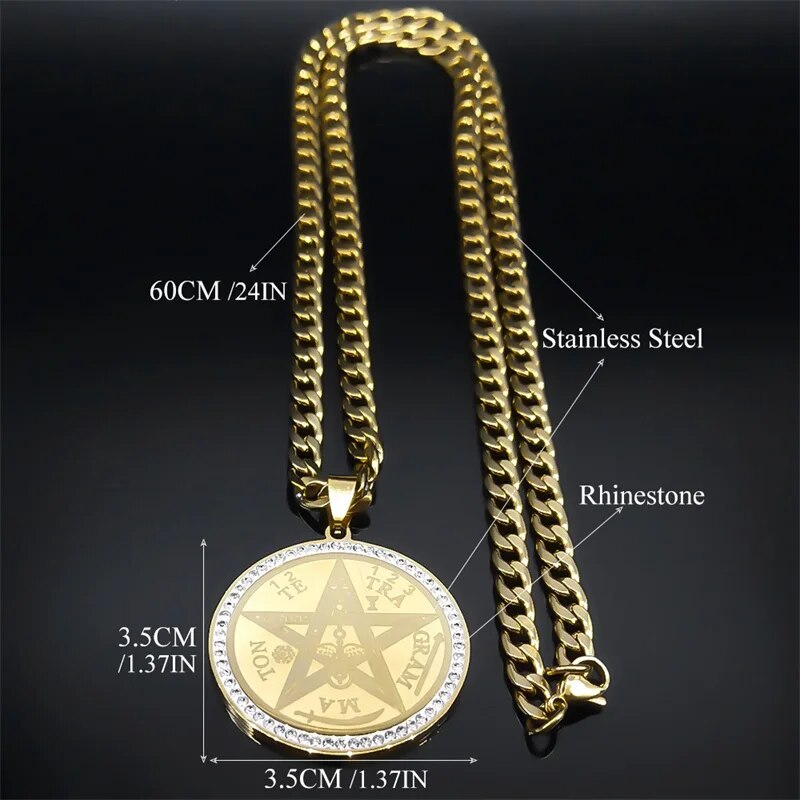 ALDO Jewelry King Solomon Talisman Seals with Rhine Stones  Amulet Pentagram Pendant For Great Health Protection in Your Life