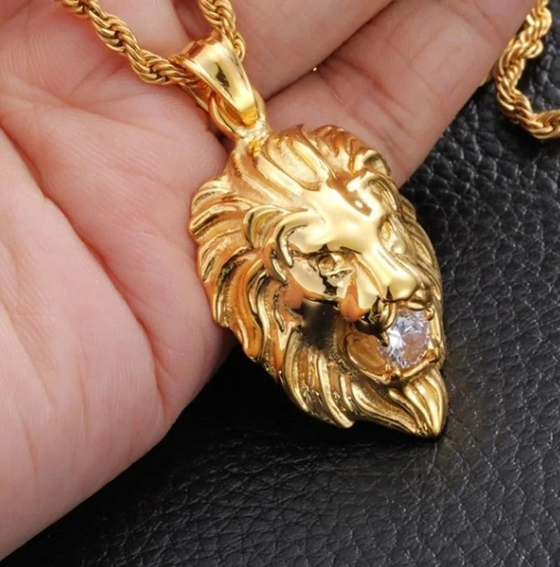 ALDO Jewelry Lion Head with Zircon Amulet Pendant Necklace for Protection,Success and Prosperity Man and Woman