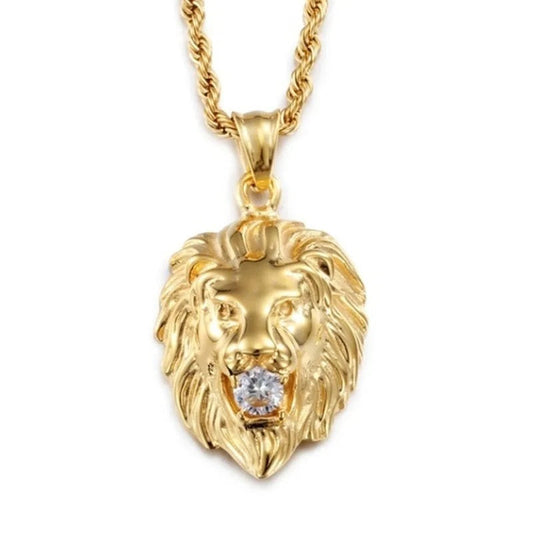 ALDO Jewelry Lion Head with Zircon Amulet Pendant Necklace for Protection,Success and Prosperity Man and Woman