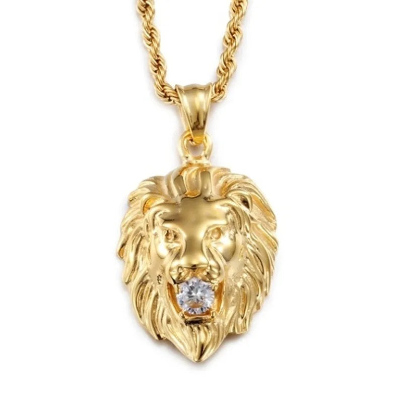 ALDO Jewelry Lion Head with Zircon Amulet Pendant Necklace for Protection,Success and Prosperity Man and Woman