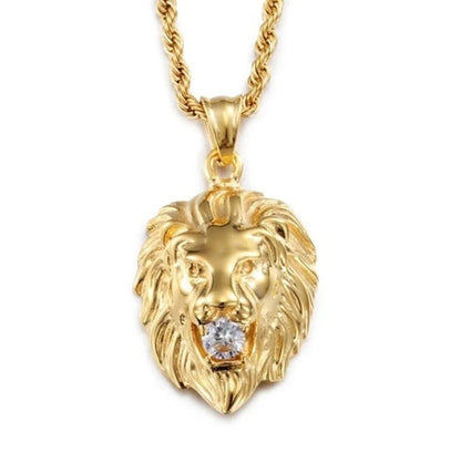 ALDO Jewelry Lion Head with Zircon Amulet Pendant Necklace for Protection,Success and Prosperity Man and Woman