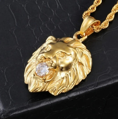 ALDO Jewelry Lion Head with Zircon Amulet Pendant Necklace for Protection,Success and Prosperity Man and Woman