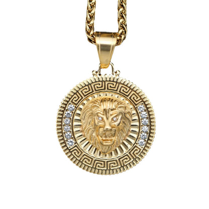 ALDO Jewelry Lion King Amulet Pendant Necklace Stainless Steel with Rhinestone for Man and Woman