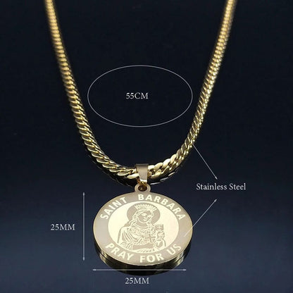ALDO Jewelry Saint Barbara Pray for Us Stainless Steel Amulet Medal Pendant Necklace for Men and Women