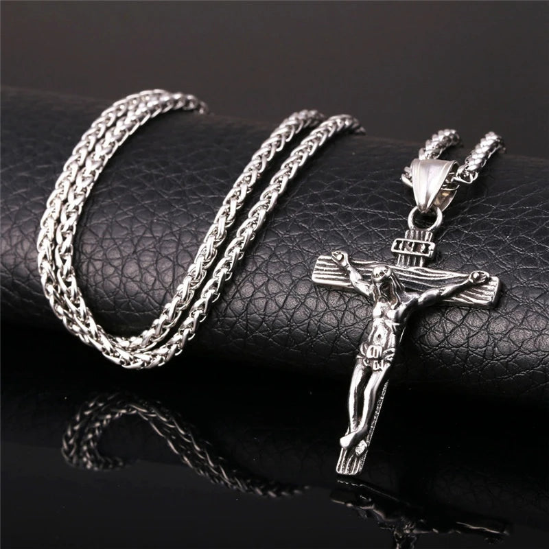ALDO Jewelry Silver Designer Christian Cross with Jesus Christ Prayers  Amulet Pendant Necklace