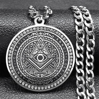 ALDO Jewelry Silver Kabbalah Talisman Seals  with Rhine Stones Eye of Providence of God Symbol of Divine Watchfulness and Care  Amulet Pentacle Pendant for Grat Protection in Your Life
