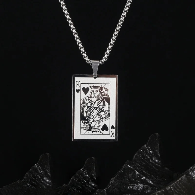 ALDO Jewelry Silver King K of Hearts Playing Card Good Luck and Fortune For Players Pendant Necklace for Man and Woman