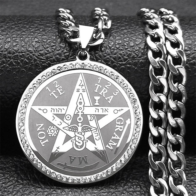 ALDO Jewelry Silver King Solomon Talisman Seals with Rhine Stones  Amulet Pentagram Pendant For Great Health Protection in Your Life