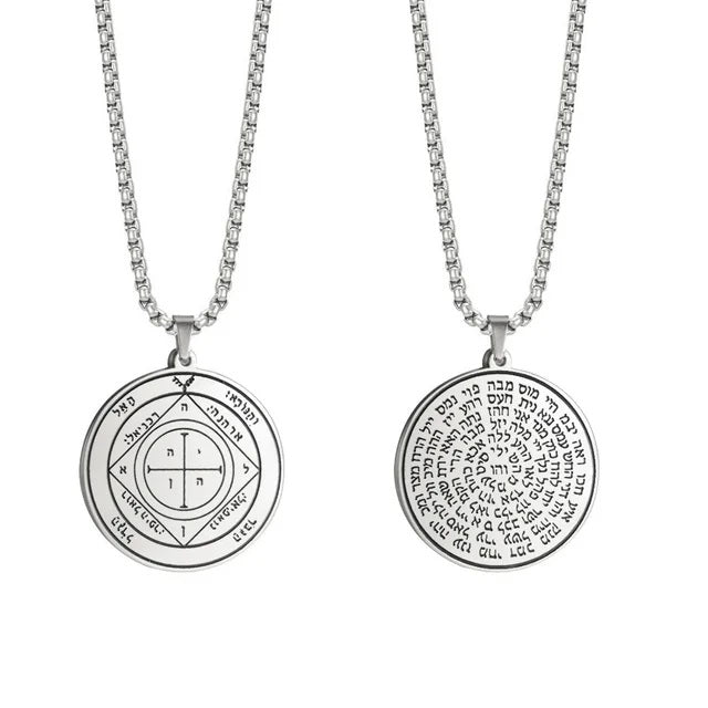 ALDO Jewelry Silver King Solomon Unique Double Sided Seal Amulet Pendant For Victory and Achievement ,Prayers to Lord For Health and Happiness.