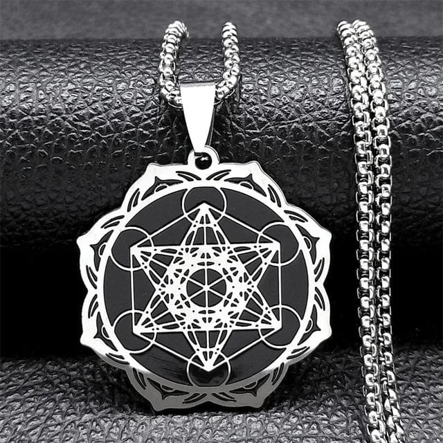 ALDO Jewelry Silver Metatron Diameter 50 cm Yoga Sacred Geometry Metatron Cube Angel Seal Necklace Pendant Good Health Protection and Great Fortune for Woman