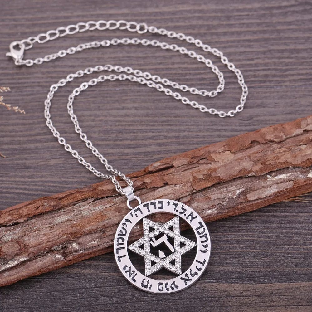 ALDO Jewelry Silver Star Of Davide with Letter HI  Prayers and Zircone Pendant Necklace