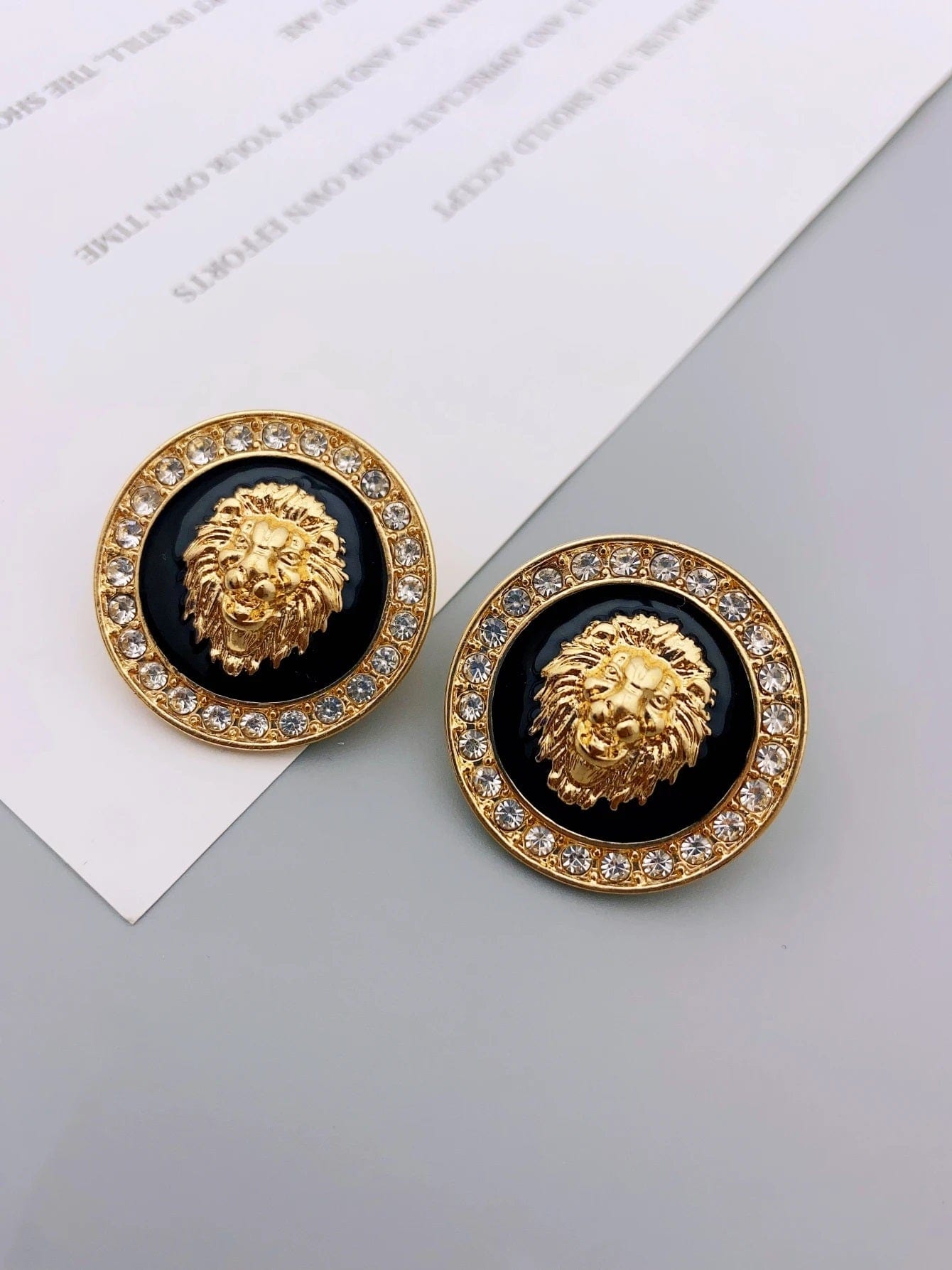 ALDO Jewelry Stylish Lion Head Round Stud Earrings with Rhinestones