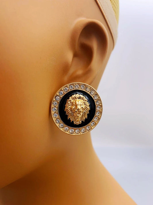 ALDO Jewelry Stylish Lion Head Round Stud Earrings with Rhinestones